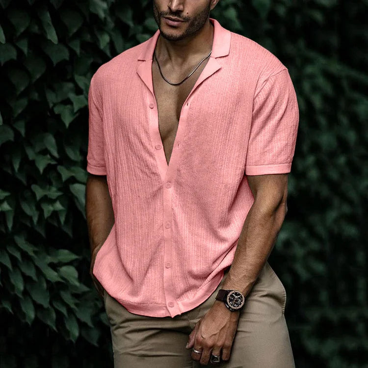 Chemise Homme Coton Lin Manches Courtes Élégante
