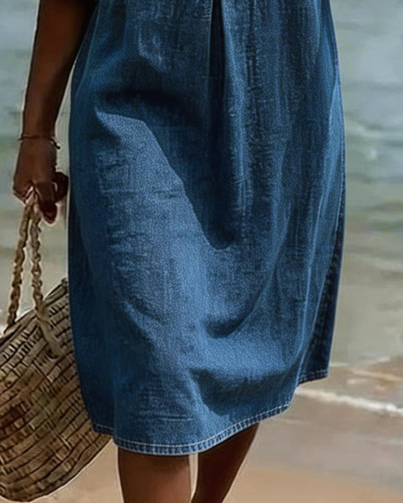 Robe Femme Denim Fluide Manches Volantées Coupe Ample