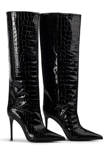 Bottines Cuir Croco à Talons Hauts - BerlinGlamour