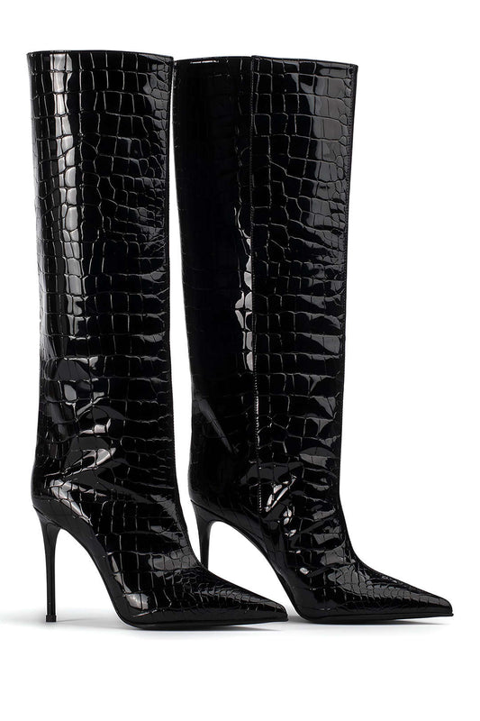 Bottines Cuir Croco à Talons Hauts - BerlinGlamour