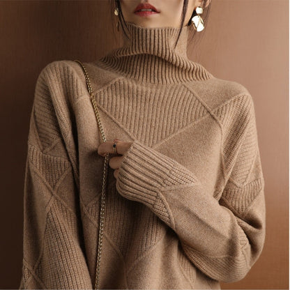 Pull en Maille Col Roulé avec Motif Tresse