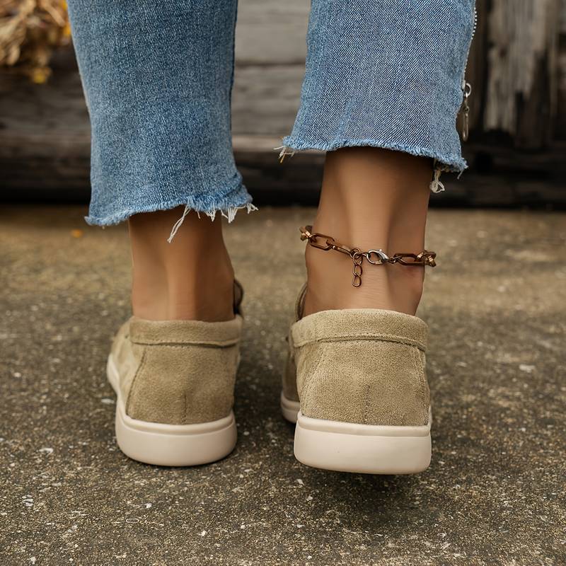 Mocassin en Cuir Velours Beige et Bleu Marine