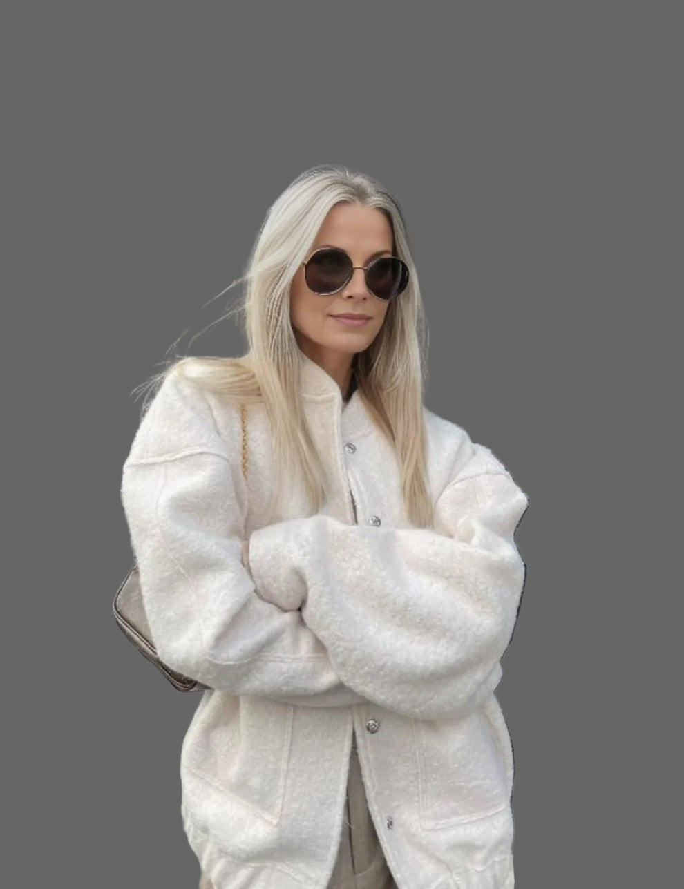 Blouson Femme Oversize Élégant avec Fermeture Éclair Bouclé - PanierRoyale