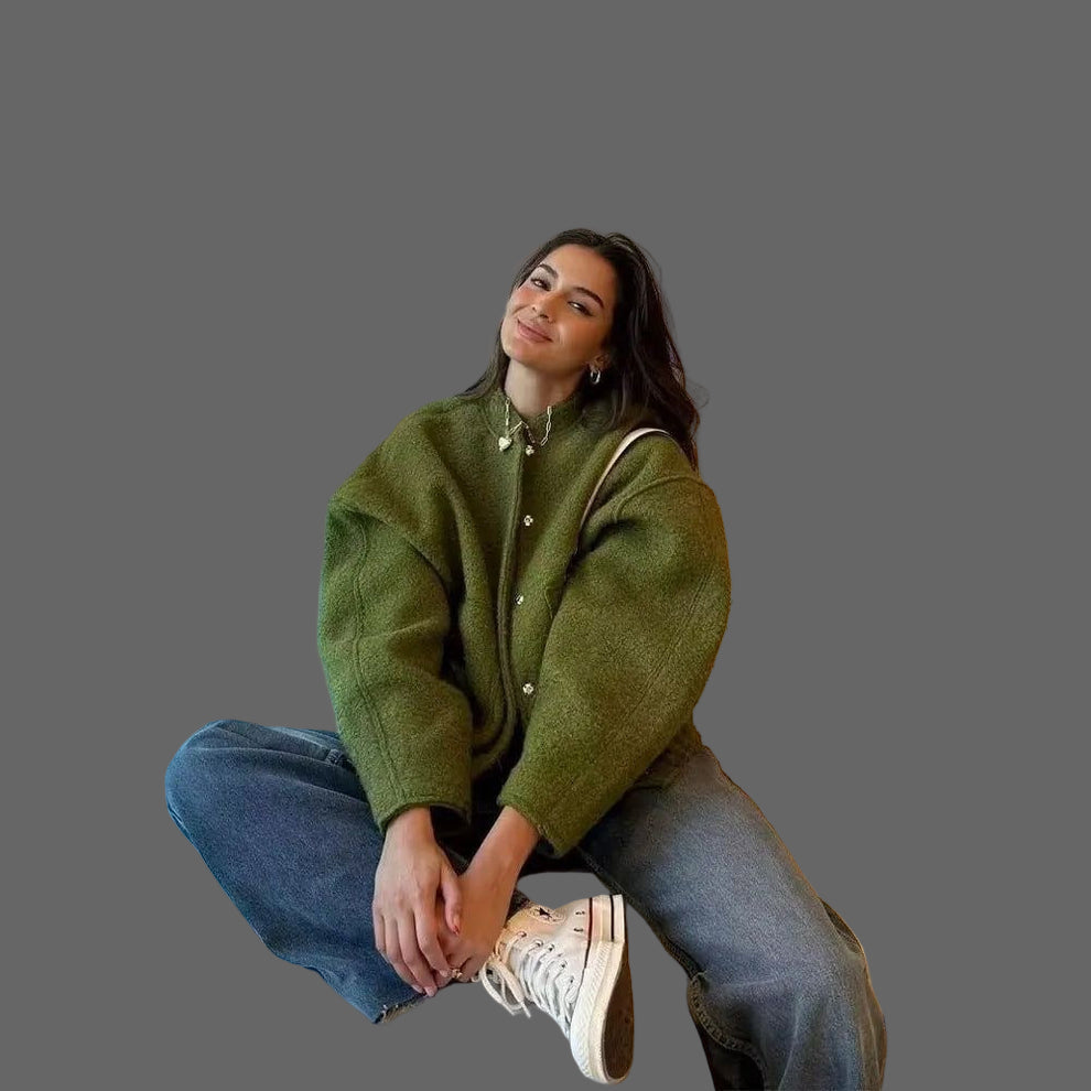 Blouson Femme Oversize Élégant avec Fermeture Éclair Bouclé