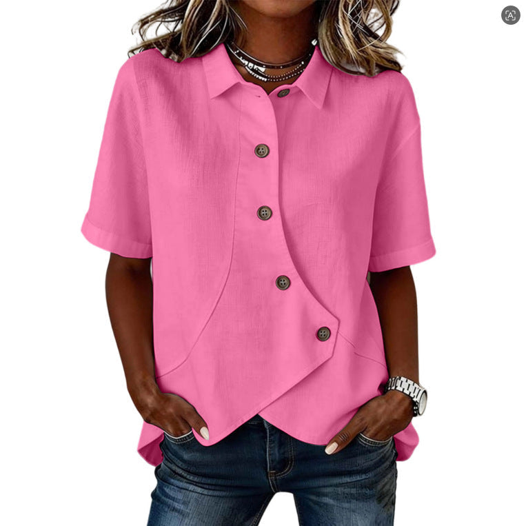 Chemise Femme Asymétrique Boutons Col Structuré Élégant