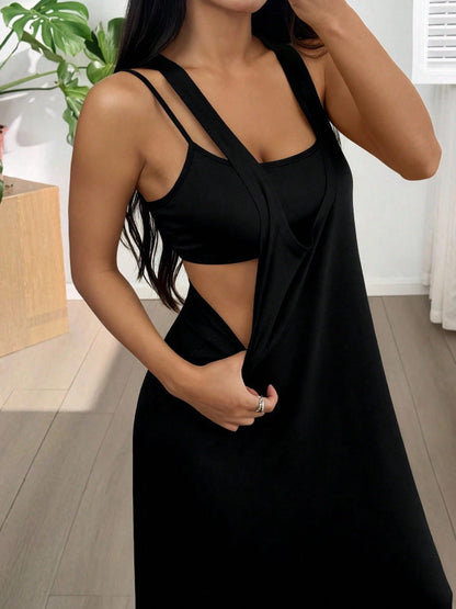 Robe longue Femme Effet Deux Pièces Découpes Latérales