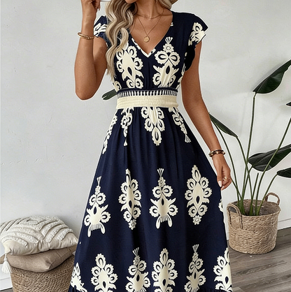 Robe longue Femme Taille smockée Imprimé baroque