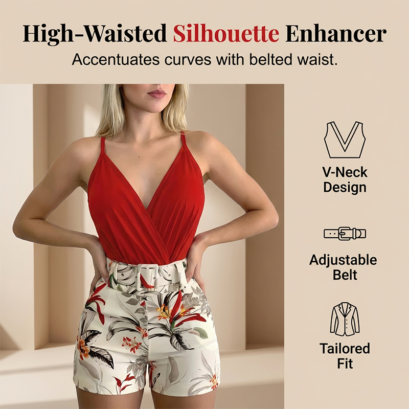 Ensemble Femme Short Taille Haute Décolleté en V Coupe Élégante