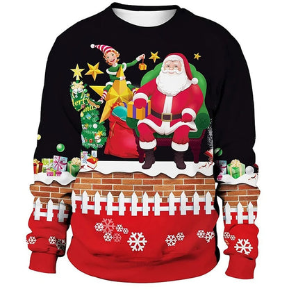 Pull de Noël Rouge Brillant avec Cerf Pour Homme et Femme