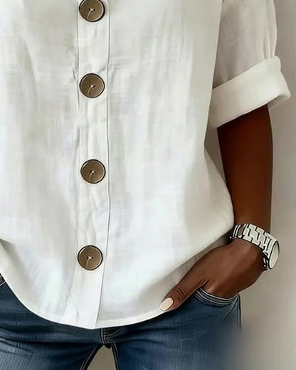 Blouse Femme Coton Manches Courtes Ample Boutonnée