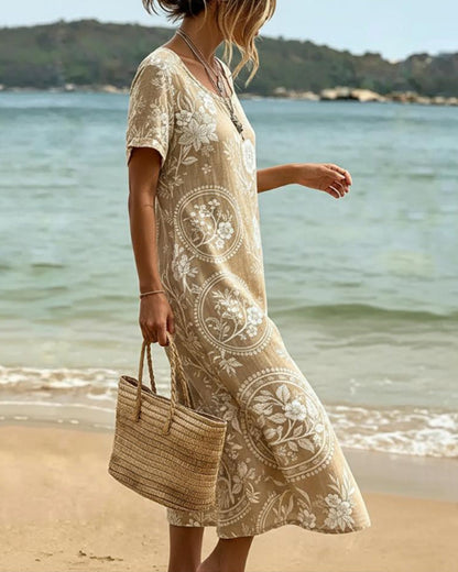 Robe midi Femme Coton Imprimé Floral Style Bohème