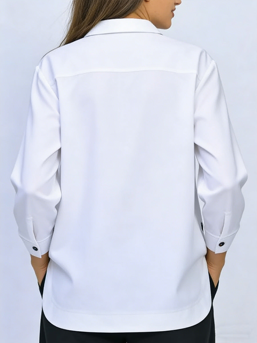 Blouse Femme Coton Col Chemise Manches Longues Coupe Ample