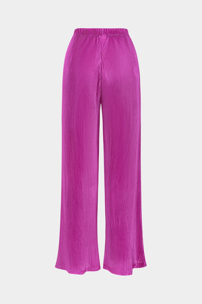 Ensemble Élégant Plissé Crop Top et Pantalon Large
