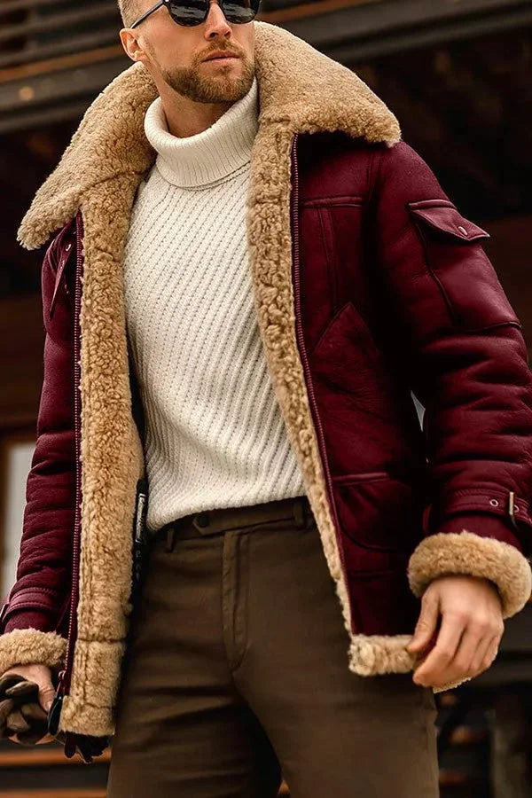 Blouson Cuir Brun Doublure Fourrure Élégant