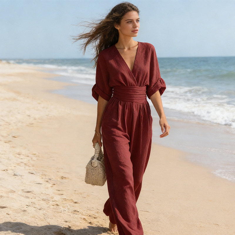 Combinaison Femme Fluide Décolleté V Coupe Large