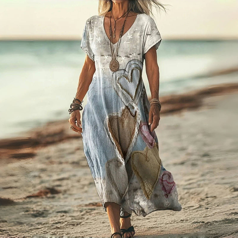 Robe midi Femme Vintage Col en V Imprimé