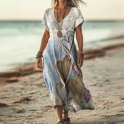 Robe midi Femme Vintage Col en V Imprimé