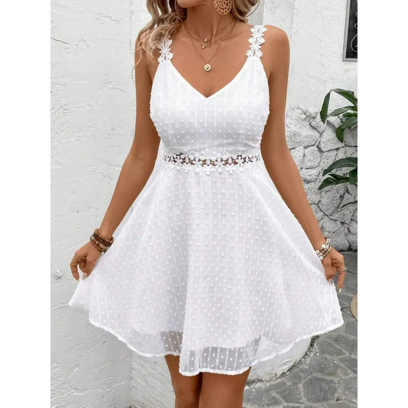 Robe mini Femme Dentelle Plumetis Bretelles fines