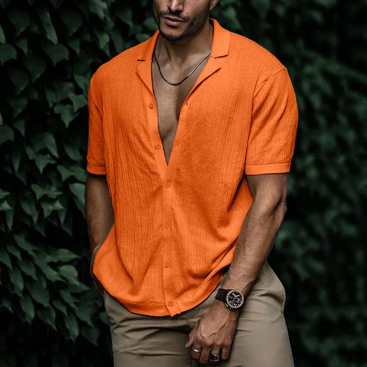 Chemise Homme Coton Lin Manches Courtes Élégante