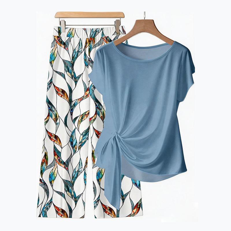 Ensemble Deux Pièces Femme Noué et Pantalon Fluide Imprimé