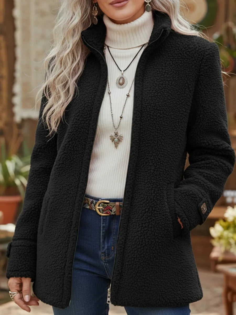 Veste Femme Zippée Effet Polaire Mi-Longue Confortable