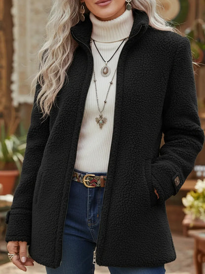 Veste Femme Zippée Effet Polaire Mi-Longue Confortable