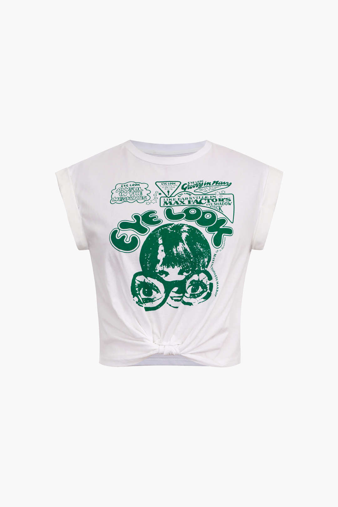 T-Shirt Crop Femme imprimé avec nœud détail manches courtes