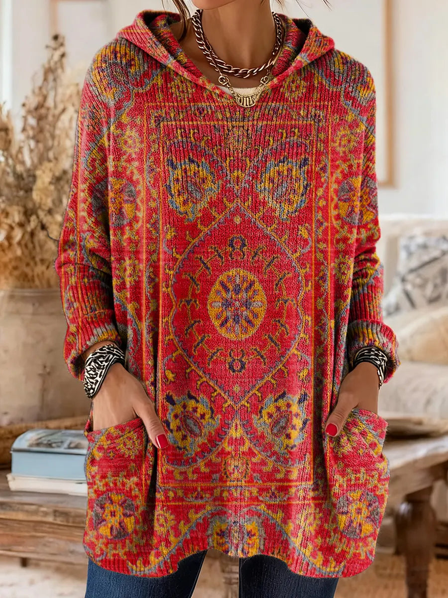Tunique Femme Tricot Capuche Style Rétro Coupe Ample Poches - PanierRoyale