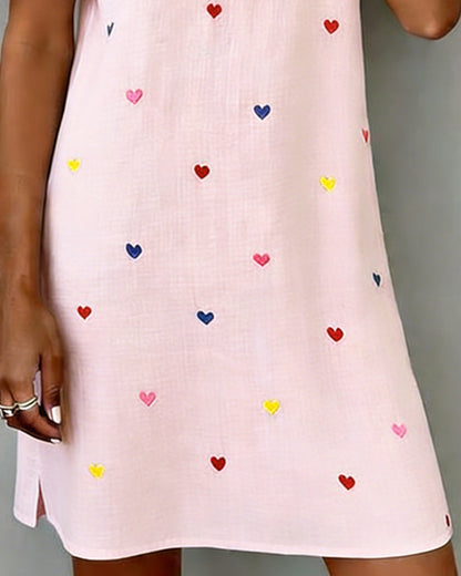 Robe Courte Femme Coton Lin Manches Bouffantes Col V