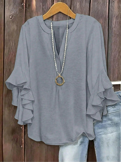 Blouse Femme Manches Volantées Col V Élégant