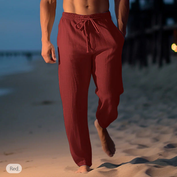Pantalon Homme Décontracté Lin Beige pour Plage