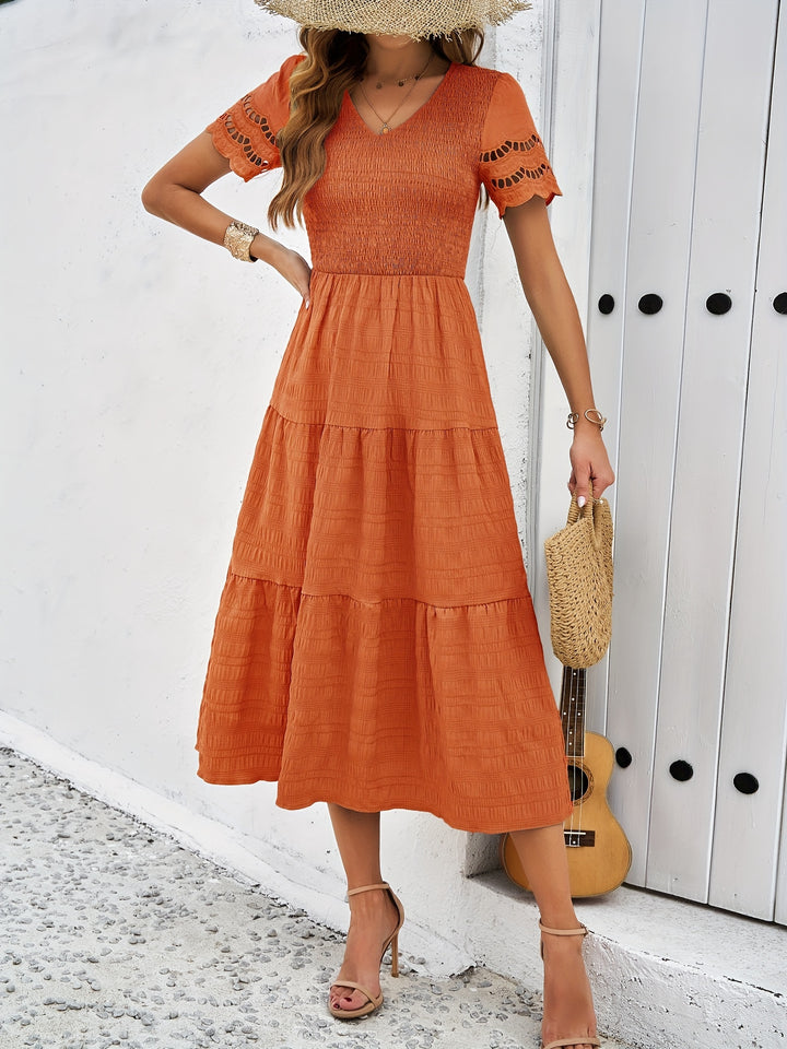 Robe Décontractée Été Longue Corail Dentelle pour Femme - PanierRoyale