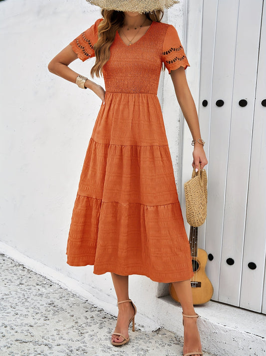 Robe Décontractée Été Longue Corail Dentelle pour Femme - PanierRoyale
