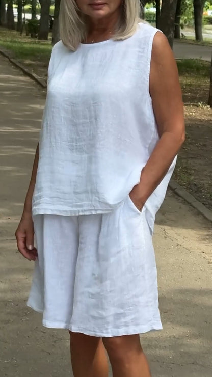 Ensemble Femme Sans Manches Col Rond Short Fluide
