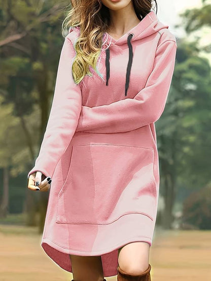 Robe Décontractée Femme à Manches Longues et Capuche