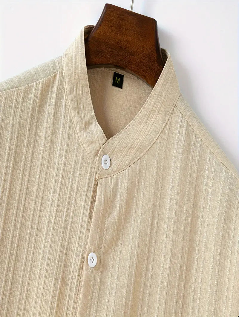 Chemise Homme Manches Courtes à Rayures avec Col Boutonné