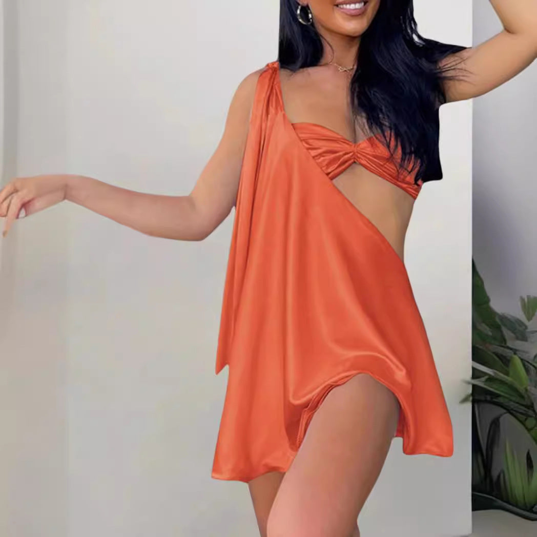 Robe Femme Satin Drapée Coupe Asymétrique
