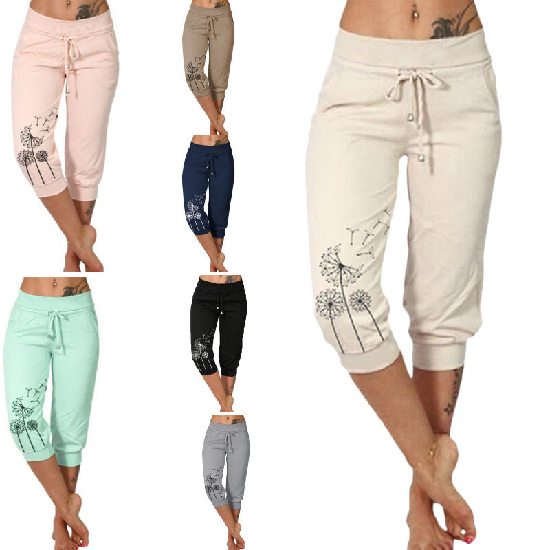Pantalon de sport femme 7/8 imprimé fleurs colorés - PanierRoyale