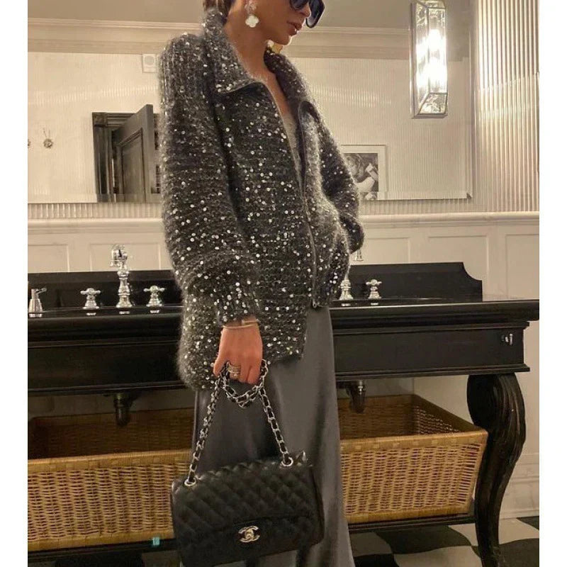Gilet Femme Pailleté Glamour Élégant