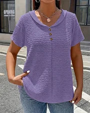 T-shirt Femme Col Rond Boutons Coupe Fluide Style Décontracté