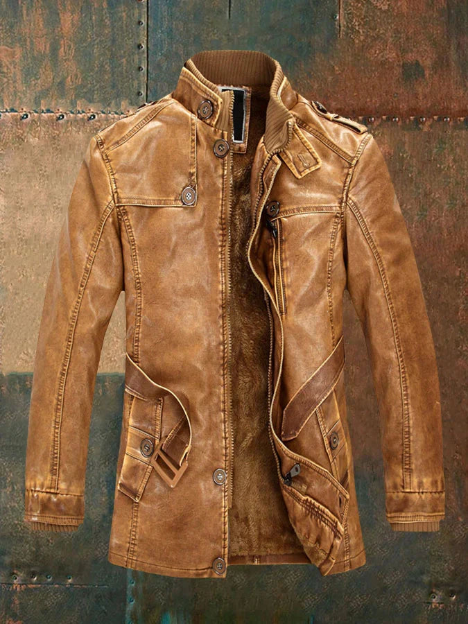 Veste en Cuir Homme Élégant avec Doublure Polaire et Fermeture Éclair