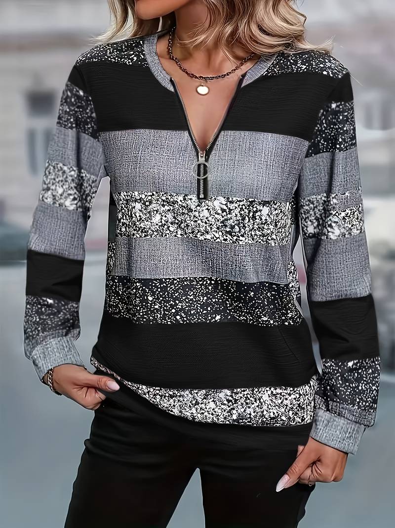 Pull Femme Col Zippé Confortable Coupe Décontractée