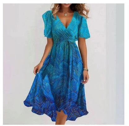 Robe Été en Chiffon Fleuri pour Femme avec Col en V
