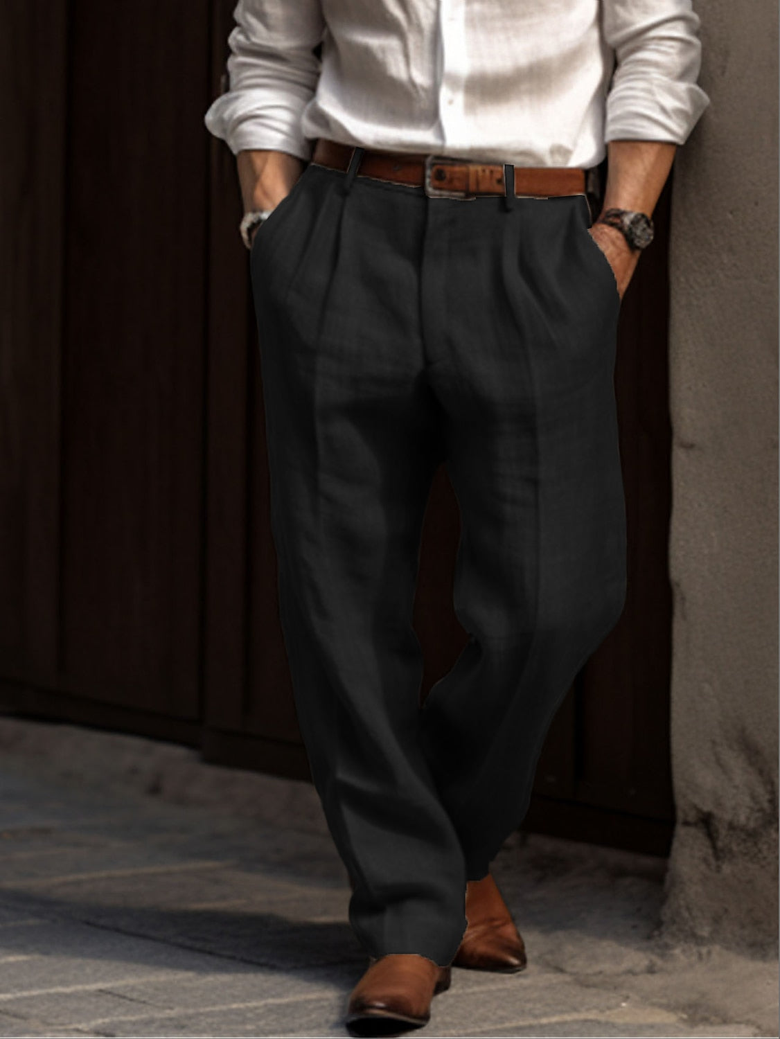 Pantalon Lin Coton Plissé Homme