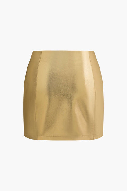 Robe Mini Métallisé Or Brillant Taille Haute Éclairée