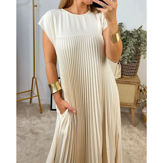 Robe Été Décontractée Plissée en Coton Uni - PanierRoyale