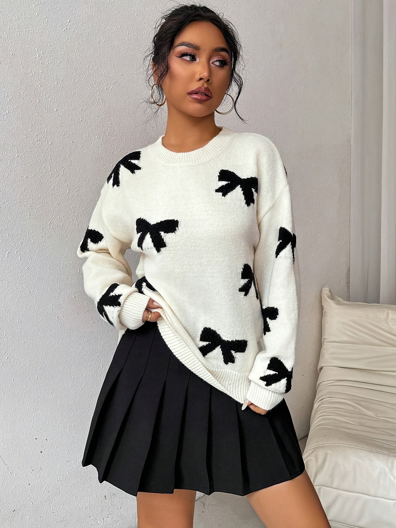 Pull Femme Col Rond Fleuri Décontracté