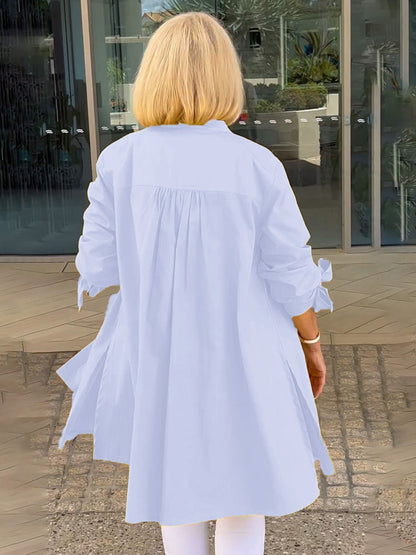 Veste Chemise Longue Femme Coton Boutonnée Coupe Droite