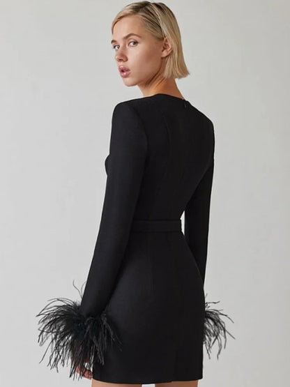 Robe Courte Élégante à Plumes