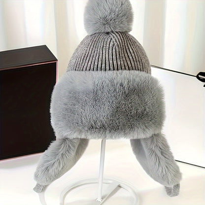 Bonnet Femme Hiver Chaud avec Oreilles Protégées et Pompon Coloré